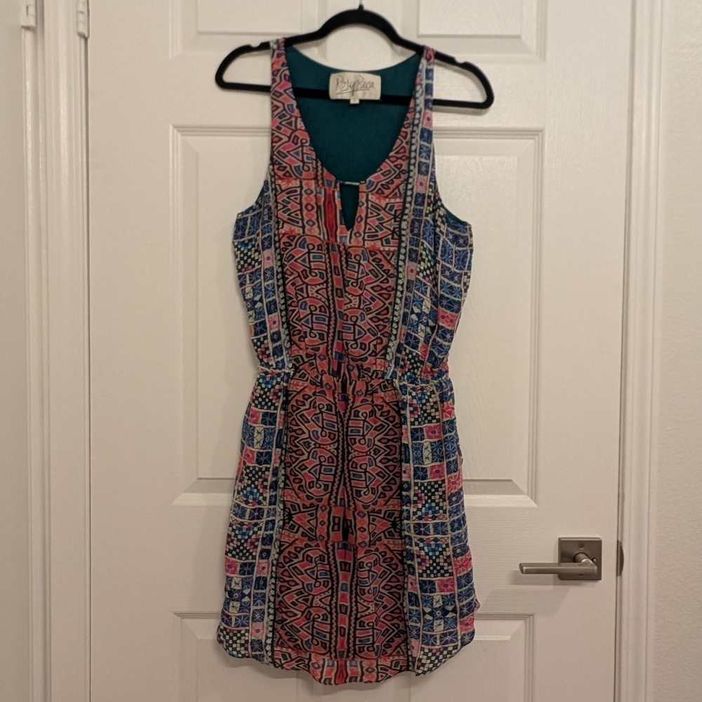 Rory Beca Silk Geometric Print Sleeveless Mini Dress Size Medium women's ladies